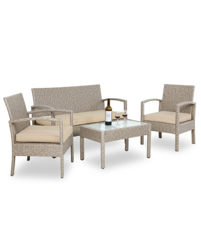 Polyrattan Lounge Set 4-tlg. Gartenmöbel Gruppe Creme